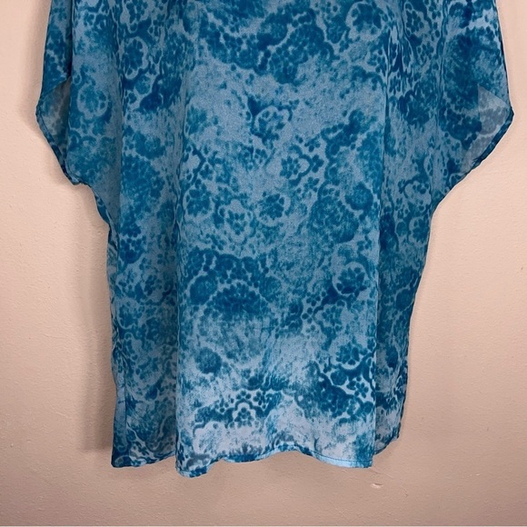 0X MAURICES BLUE WHITE LACE SEMI SHEER BLOUSE SHORT SLEEVE BOHO LIGHTWEIGHT - Picture 3 of 11
